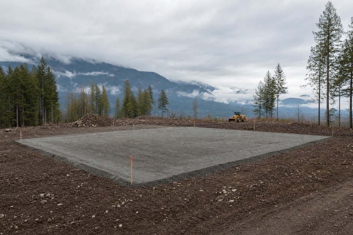 Freshly cleared and graded building pad on a Fraser Valley acreage ready for construction